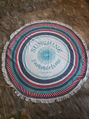 Maurices Striped Round Beach Towel in Aqua, Red, Navy, White